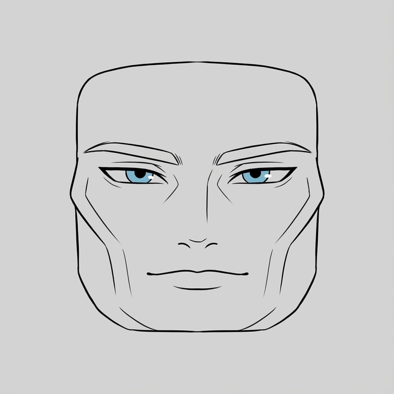 Stylized Roblox face only, clearly non-realistic and game-like, smooth flat colors, minimal shading, clean simple linework, iconic Roblox head proportions, ultra-attractive pentamogger aesthetic, perfectly symmetrical face, calm confident godlike expression, relaxed eyelids, slightly lifted outer eye corners, light blue stylized eyes with tiny highlights, refined masculine eyebrows, smooth cheeks and jaw with no wrinkles, centered front-facing head, plain background, unmistakably Roblox avatar face, not realistic, not detailed skin, not human-like use only black and white besides the eyes (color them) keep it to simple line work and make the background a singular color give him insanely prominent high bone density whilst keeping the art look handdrawn make sure theres no face outline and the face blends in with the background