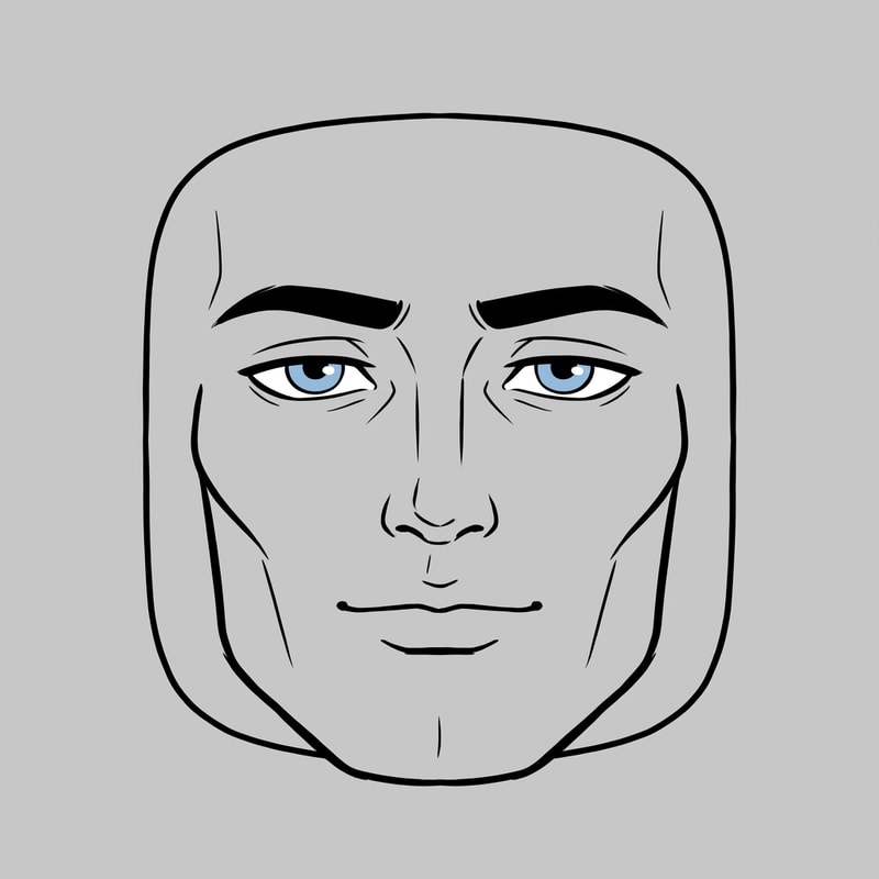 Stylized Roblox face only, clearly non-realistic and game-like, smooth flat colors, minimal shading, clean simple linework, iconic Roblox head proportions, ultra-attractive pentamogger aesthetic, perfectly symmetrical face, calm confident godlike expression, relaxed eyelids, slightly lifted outer eye corners, light blue stylized eyes with tiny highlights, refined masculine eyebrows, smooth cheeks and jaw with no wrinkles, centered front-facing head, plain background, unmistakably Roblox avatar face, not realistic, not detailed skin, not human-like use only black and white besides the eyes (color them) keep it to simple line work and make the background a singular color give him insanely prominent high bone density whilst keeping the art look handdrawn make sure theres no face outline and the face blends in with the background