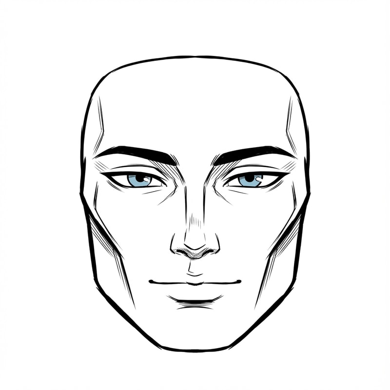 Stylized Roblox face only, clearly non-realistic and game-like, smooth flat colors, minimal shading, clean simple linework, iconic Roblox head proportions, ultra-attractive pentamogger aesthetic, perfectly symmetrical face, calm confident godlike expression, relaxed eyelids, slightly lifted outer eye corners, light blue stylized eyes with tiny highlights, refined masculine eyebrows, smooth cheeks and jaw with no wrinkles, centered front-facing head, plain background, unmistakably Roblox avatar face, not realistic, not detailed skin, not human-like use only black and white besides the eyes (color them) keep it to simple line work and make the background a singular color give him insanely high bone density whilst keeping the art look handdrawn