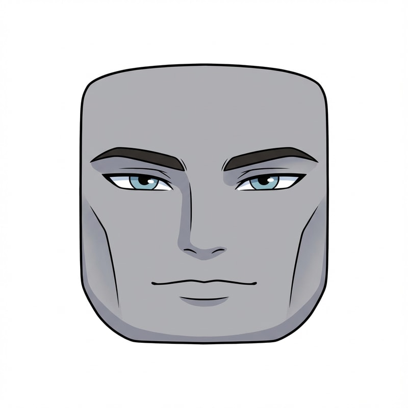 Stylized Roblox face only, clearly non-realistic and game-like, smooth flat colors, minimal shading, clean simple linework, iconic Roblox head proportions, ultra-attractive pentamogger aesthetic, perfectly symmetrical face, calm confident godlike expression, relaxed eyelids, slightly lifted outer eye corners, light blue stylized eyes with tiny highlights, refined masculine eyebrows, smooth cheeks and jaw with no wrinkles, subtle soft gradients only, simplified cartoon lighting, neutral expression, centered front-facing head, plain background, unmistakably Roblox avatar face, not realistic, not detailed skin, not human-like