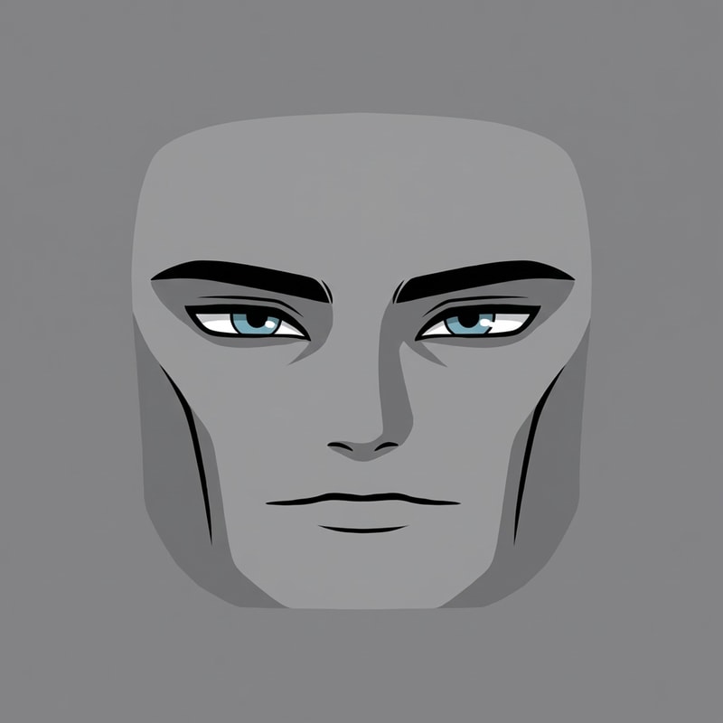 Stylized Roblox face only, clearly non-realistic and game-like, smooth flat colors, minimal shading, clean simple linework, iconic Roblox head proportions, ultra-attractive pentamogger aesthetic, perfectly symmetrical face, calm confident godlike expression, relaxed eyelids, slightly lifted outer eye corners, light blue stylized eyes with tiny highlights, refined masculine eyebrows, smooth cheeks and jaw with no wrinkles, centered front-facing head, plain background, unmistakably Roblox avatar face, not realistic, not detailed skin, not human-like use only black and white besides the eyes (color them) keep it to simple line work and make the background a singular color give him insanely prominent high bone density whilst keeping the art look handdrawn make sure theres no face outline and the face blends in with the background