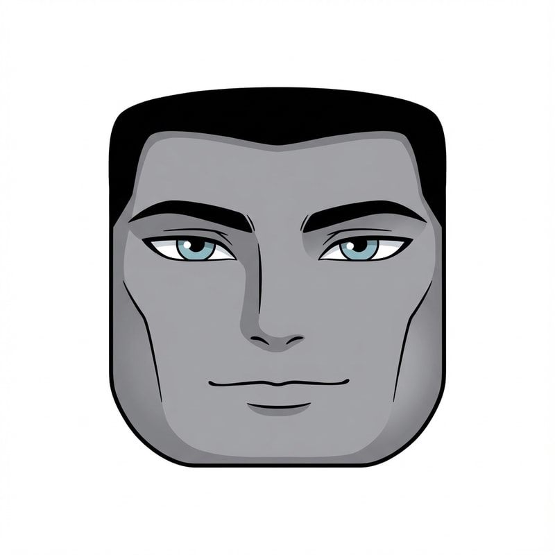 Stylized Roblox face only, clearly non-realistic and game-like, smooth flat colors, minimal shading, clean simple linework, iconic Roblox head proportions, ultra-attractive pentamogger aesthetic, perfectly symmetrical face, calm confident godlike expression, relaxed eyelids, slightly lifted outer eye corners, light blue stylized eyes with tiny highlights, refined masculine eyebrows, smooth cheeks and jaw with no wrinkles, subtle soft gradients only, simplified cartoon lighting, neutral expression, centered front-facing head, plain background, unmistakably Roblox avatar face, not realistic, not detailed skin, not human-like use only black and white besides the eyes (color them) keep it to simple line work and make the background a singular color
