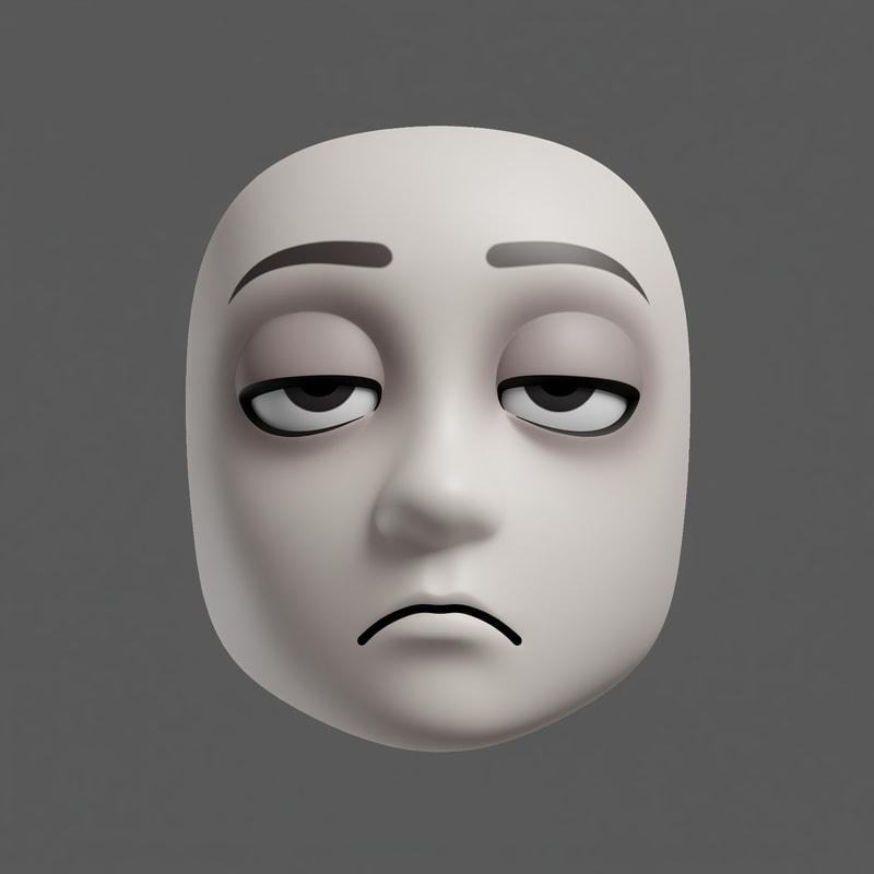 Stylized Roblox avatar face texture for UGC,
soft simplified face with minimal structure,
smooth mannequin-like shading,
muted gray-beige skin tone,
IMPORTANT: generate a UNIQUE face each time,
vary eye shape, eyelid height, brow angle, and mouth placement,
do NOT reuse the same facial proportions,
semi-anime eyes with relaxed expression,
choose ONE eye style per image:
- narrow sleepy eyes
- rounded soft eyes
- half-lidded smug eyes
- heavy upper eyelids
- slightly uneven eyes
brows should differ per image:
- flat
- slightly arched
- subtly tilted
- uneven height
small simple mouth with minimal detail,
vary mouth position and curve:
- flat line
- slight frown
- tiny smirk
- off-center neutral line
low-energy emotion but NOT identical,
soft gradients, no harsh outlines,
muted desaturated colors,
neutral studio lighting,
simple flat or soft gray background,
centered composition,
designed for Roblox head mesh,
AVOID:
photorealism, portrait illustration,
identical faces, repeated proportions,
over-smoothed mannequin faces,
thick black ink lines,
high saturation,
anime character art