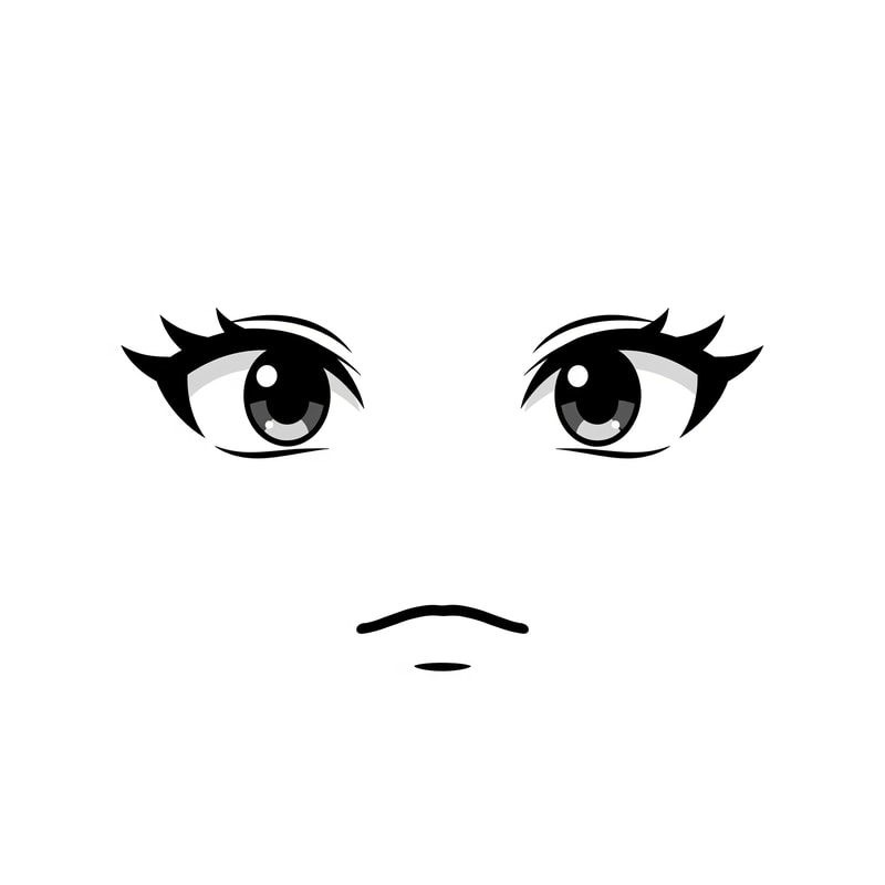 Roblox avatar face DECAL texture,
ONLY floating facial features on a flat texture,
eyes and mouth drawn as simple symbols, not a face,
no face outline, no head, no jaw, no cheeks, no chin,
no nose, no nostrils, no facial anatomy,
stylized minimalist Roblox face aesthetic,
intentionally plain and slightly awkward,
subtle anime influence but NOT cute or pretty,
thick simple lashes, flat pupils, reduced eye whites,
no glossy highlights, no sparkles,
neutral muted emotion, low-energy expression,
mouth drawn with ONE short flat line or tiny curve,
no lips, no corners, no detail,
uniform thin line weight across all features,
designed to look strange alone but correct on a Roblox head,
centered composition, transparent or flat background,
AVOID:
human face, portrait, illustration,
pretty face, cute face, doll face,
lips, lipstick, detailed mouth,
large shiny eyes, baby eyes,
nose or nose shading,
skin gradients, facial structure,
3D head, mesh, skull,
anime character art, polished beauty style,
photorealism, dramatic lighting