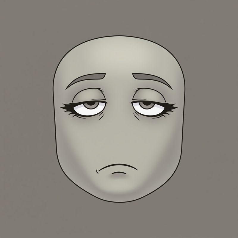 Stylized Roblox avatar face texture designed for UGC,
soft simplified face with minimal structure,
no realistic anatomy, no sharp jawline,
smooth mannequin-like head shading,
muted gray-beige skin tone,
semi-anime eyes with soft expression,
half-lidded or relaxed eyelids,
thick upper lashes with soft dark-gray line weight,
reduced eye whites, flat pupils,
very subtle eye shading, no gloss or sparkle,
small simple mouth with minimal detail,
no defined lips, no teeth,
slight asymmetry allowed,
low-energy emotion (tired, smug, calm, neutral),
soft gradient shading on the face,
no harsh outlines, no pure black line art,
muted desaturated colors,
Roblox-native aesthetic,
neutral studio lighting,
simple flat or very soft gray background,
centered composition,
designed to look good on a Roblox head mesh,
AVOID:
photorealism, portrait illustration,
sharp jawlines, cheekbones,
detailed noses or nostrils,
high-saturation colors,
thick black ink lines,
icon-only floating facial features,
SVG or sticker style,
anime character illustration,
overly cute or doll-like faces