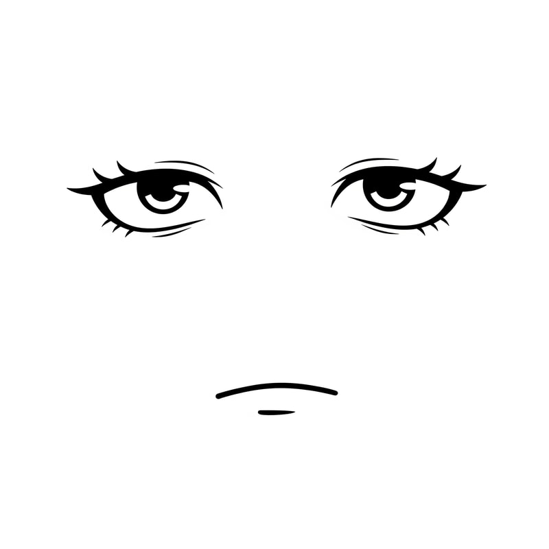 Roblox avatar face DECAL texture,
ONLY floating facial features on a flat texture,
eyes and mouth drawn as simple symbols, not a face,
no face outline, no head, no jaw, no cheeks, no chin,
no nose, no nostrils, no facial anatomy,

stylized minimalist Roblox face aesthetic,
intentionally plain and slightly awkward,
subtle anime influence but NOT cute or pretty,
thick simple lashes, flat pupils, reduced eye whites,
no glossy highlights, no sparkles,
neutral muted emotion, low-energy expression,

mouth drawn with ONE short flat line or tiny curve,
no lips, no corners, no detail,
uniform thin line weight across all features,

designed to look strange alone but correct on a Roblox head,
centered composition, transparent or flat background,

AVOID:
human face, portrait, illustration,
pretty face, cute face, doll face,
lips, lipstick, detailed mouth,
large shiny eyes, baby eyes,
nose or nose shading,
skin gradients, facial structure,
3D head, mesh, skull,
anime character art, polished beauty style,
photorealism, dramatic lighting