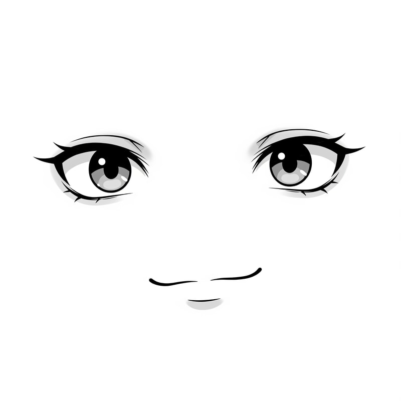 Roblox avatar face DECAL texture,
ONLY facial features, NOT a face or head,
floating eyes and mouth on a flat texture,
no face outline, no jaw, no cheeks, no chin,
no nose, no nose bridge, no nostrils,
eyes and mouth drawn as simple standalone shapes,
minimalist anime-inspired style,
clean line art, very soft shading only on eyes,
designed to be pasted onto a Roblox head,
transparent or flat background,
centered composition
NEGATIVE PROMPT: human face, portrait, face shape, jawline, chin, cheeks,
nose, nose shading, nostrils,
head, skull, mask, mannequin,
skin gradients, facial anatomy,
illustration portrait style,
realistic proportions,
full face drawing