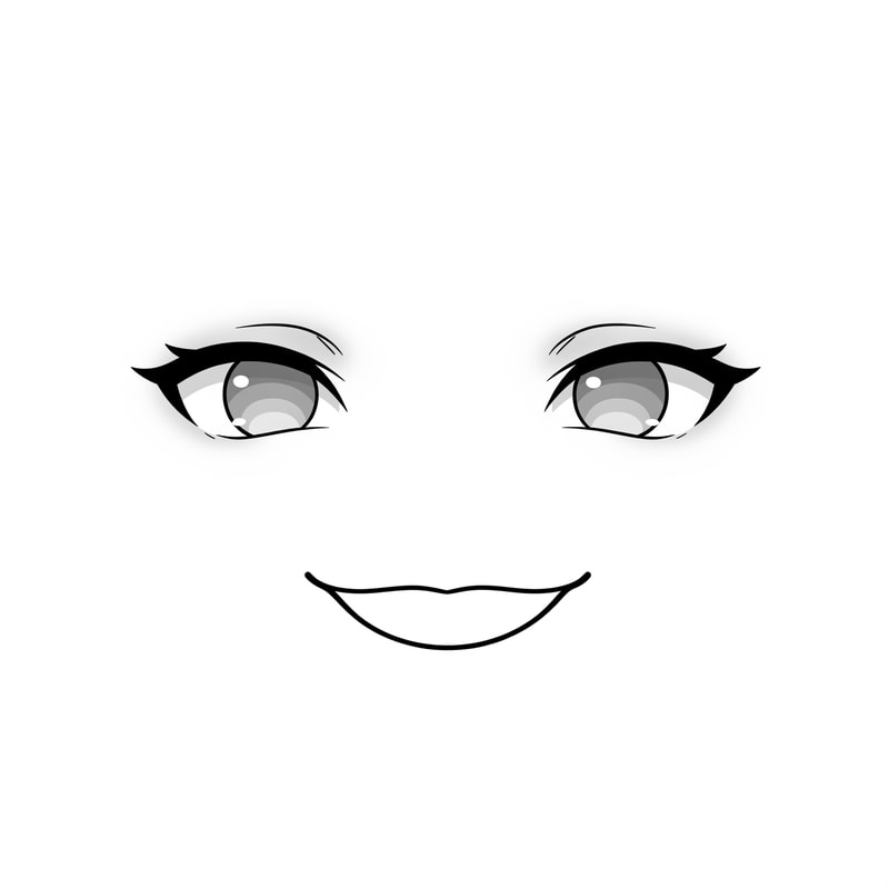 Roblox avatar face DECAL texture,
ONLY facial features, NOT a face or head,
floating eyes and mouth on a flat texture,
no face outline, no jaw, no cheeks, no chin,
no nose, no nose bridge, no nostrils,
eyes and mouth drawn as simple standalone shapes,
minimalist anime-inspired style,
clean line art, very soft shading only on eyes,
designed to be pasted onto a Roblox head,
transparent or flat background,
centered composition
NEGATIVE PROMPT: human face, portrait, face shape, jawline, chin, cheeks,
nose, nose shading, nostrils,
head, skull, mask, mannequin,
skin gradients, facial anatomy,
illustration portrait style,
realistic proportions,
full face drawing