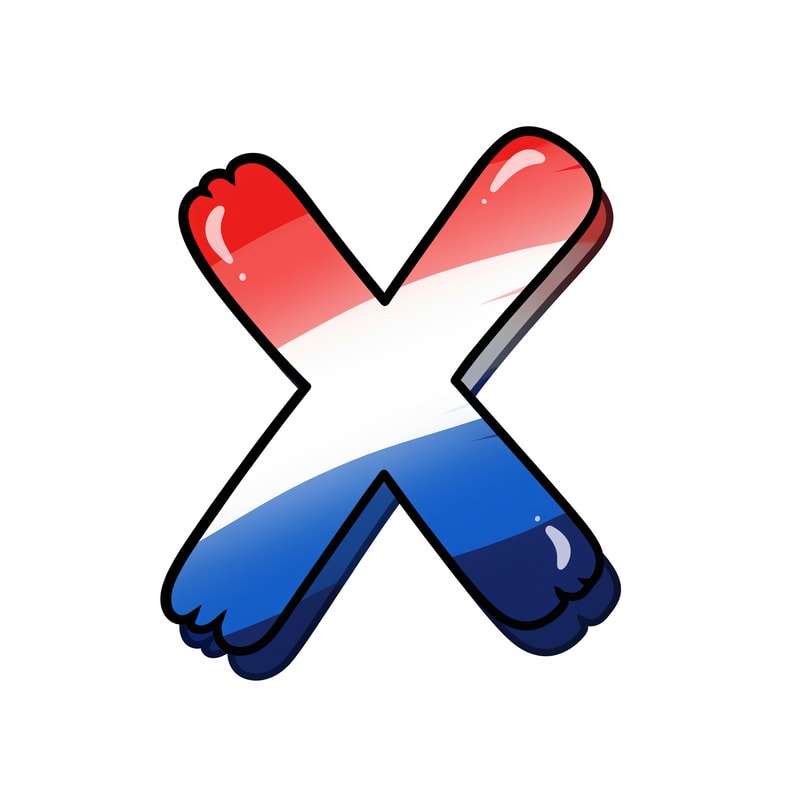 create a X button cartoonish style no numbers make it slightly with a pure white BG make it red white and blue with proper gradient and shading and color strokes