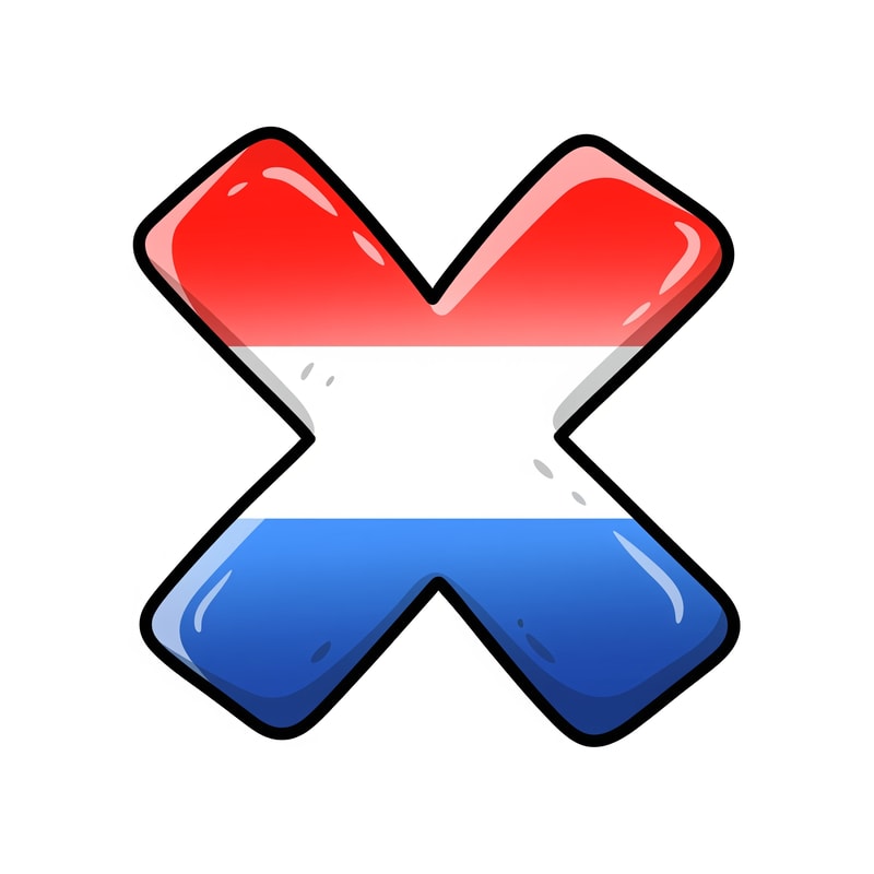 create a X button cartoonish style no numbers make it slightly with a pure white BG make it red white and blue with proper gradient and shading and color strokes