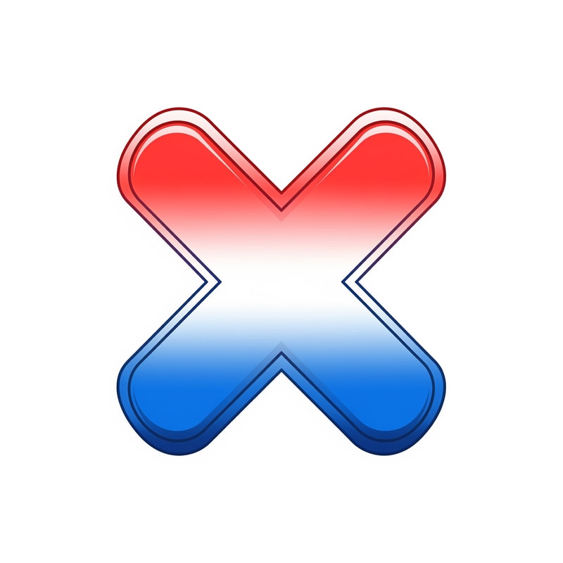 create a X button cartoonish style no numbers make it slightly with a pure white BG make it red white and blue with proper gradient and shading and color strokes