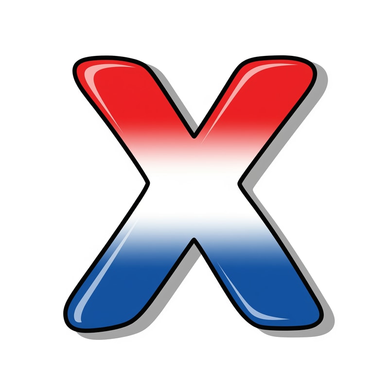 create a X button cartoonish style no numbers make it slightly with a pure white BG make it red white and blue with proper gradient and shading and color strokes