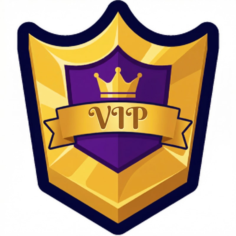 make this shield look VIP but keep it cartoonish and vectorized dont make it realistic and keep the current outline and shape dont add excessive sparkling or too many colors