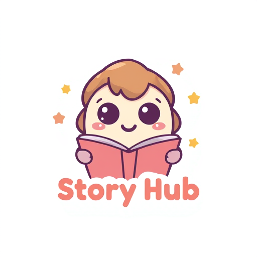 Professional logo design. Logo Design:A super cute cartoon logo for a storytelling channel called "Story Hub",chibi style smiling book character,big round eyes, soft pastel colors,speech bubble and small stars,friendly, joyful, kid-friendly,simple vector illustration,clean white background, kawaii style