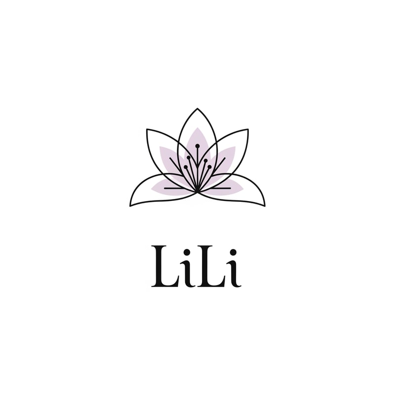 Minimalist logo design for "LiLi" clothing brand, simple geometric lily symbol, monochrome with subtle pastel accents, modern serif font, clean and timeless fashion branding, flat logo style, white background