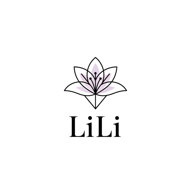 Minimalist logo design for "LiLi" clothing brand, simple geometric lily symbol, monochrome with subtle pastel accents, modern serif font, clean and timeless fashion branding, flat logo style, white background