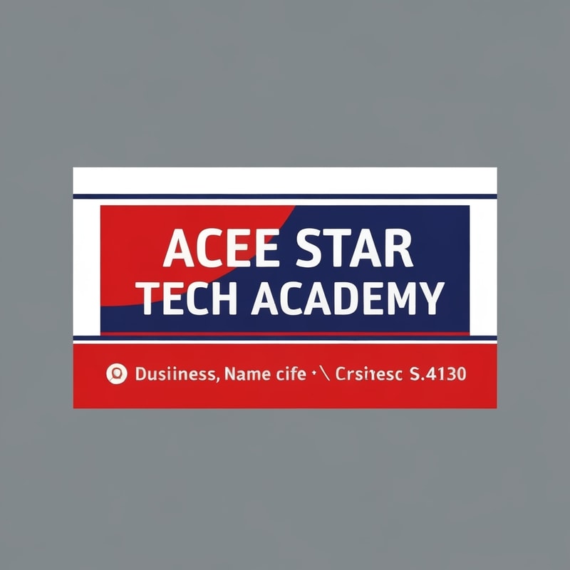 a business name card for ace star tech academy. the main color is red and blue