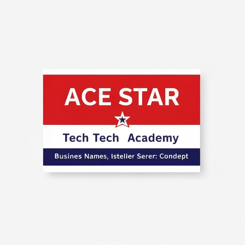 a business name card for ace star tech academy. the main color is red and blue