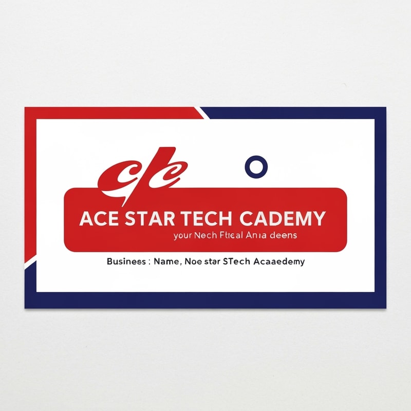 a business name card for ace star tech academy. the main color is red and blue