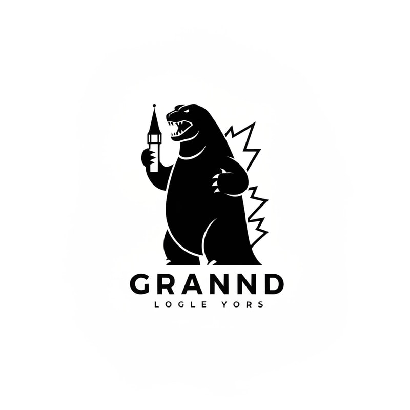 brand black minimalistic logo inspired by godzilla holding prague tower