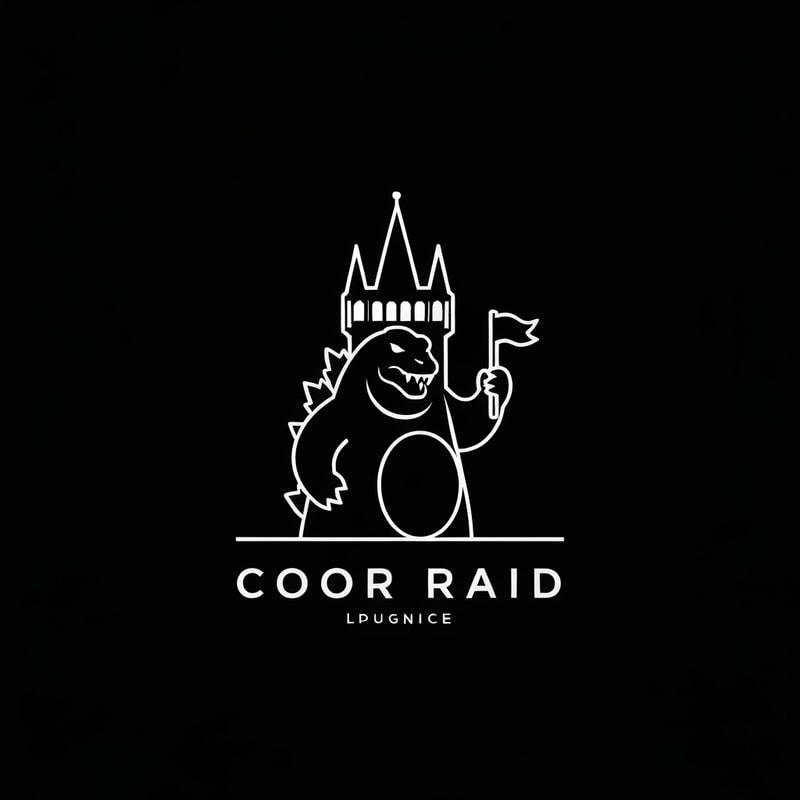 brand black minimalistic logo inspired by godzilla holding prague tower