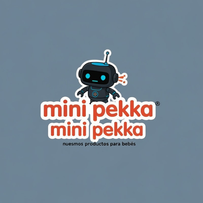 Tenemos una empresa de productos para bebes que se llama mini pekka. crea un logo alegre y amigable. Nuestra mascota se llama mini pekka tambien y es un robot de color negro muy chiquitito, regordete y rapido. Tiene un aspecto coqueto y amigable para los niños