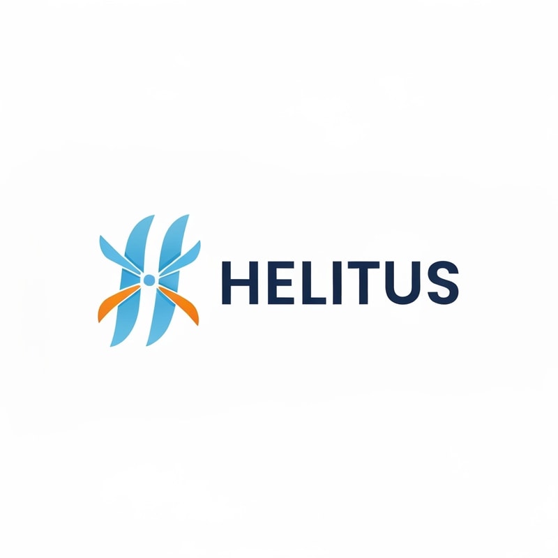 Act as an experienced logo designer and create a professional, modern, and memorable logo JPG for a company named "HELITUS."
The logo should symbolize aviation and helicopter flight with an abstract propeller motif consisting of 3-4 sleek upward-curving blades forming a stylized letter "H."
Use a clean, sans-serif font for the text "HELITUS" next to the symbol, emphasizing simplicity and readability.
The color palette should include sky blue (#3498db) for the symbol as main color, bright orange (#f39c12) as accent, and deep navy (#2c3e50) for the text.
The logo must convey innovation, teamwork, and upward movement, suitable for digital and print use with high resolution and transparent background.
Provide the JPG image in high quality with balanced composition and scalable design.
