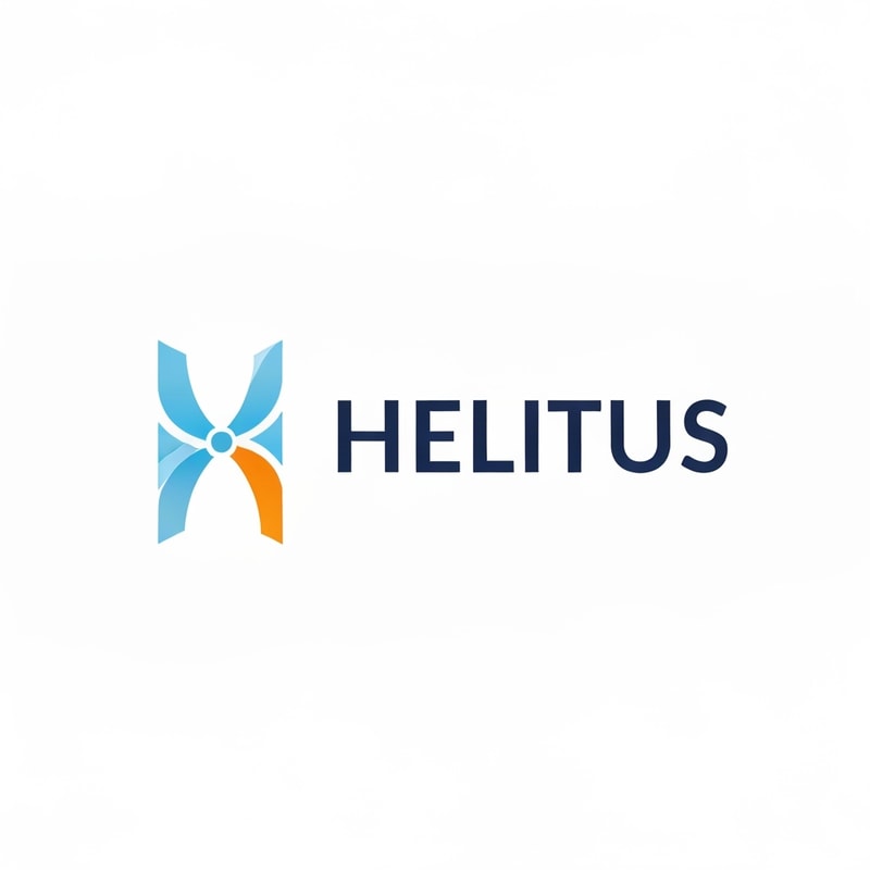 Act as an experienced logo designer and create a professional, modern, and memorable logo JPG for a company named "HELITUS."
The logo should symbolize aviation and helicopter flight with an abstract propeller motif consisting of 3-4 sleek upward-curving blades forming a stylized letter "H."
Use a clean, sans-serif font for the text "HELITUS" next to the symbol, emphasizing simplicity and readability.
The color palette should include sky blue (#3498db) for the symbol as main color, bright orange (#f39c12) as accent, and deep navy (#2c3e50) for the text.
The logo must convey innovation, teamwork, and upward movement, suitable for digital and print use with high resolution and transparent background.
Provide the JPG image in high quality with balanced composition and scalable design.