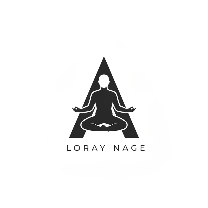 The letter “A” shaped like a balanced human figure in meditation pose. Simple geometry conveys calmness and purpose within the wordmark.