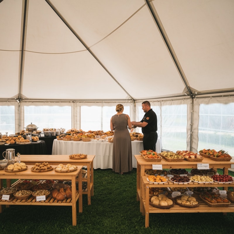 add food serving, make tent bigger