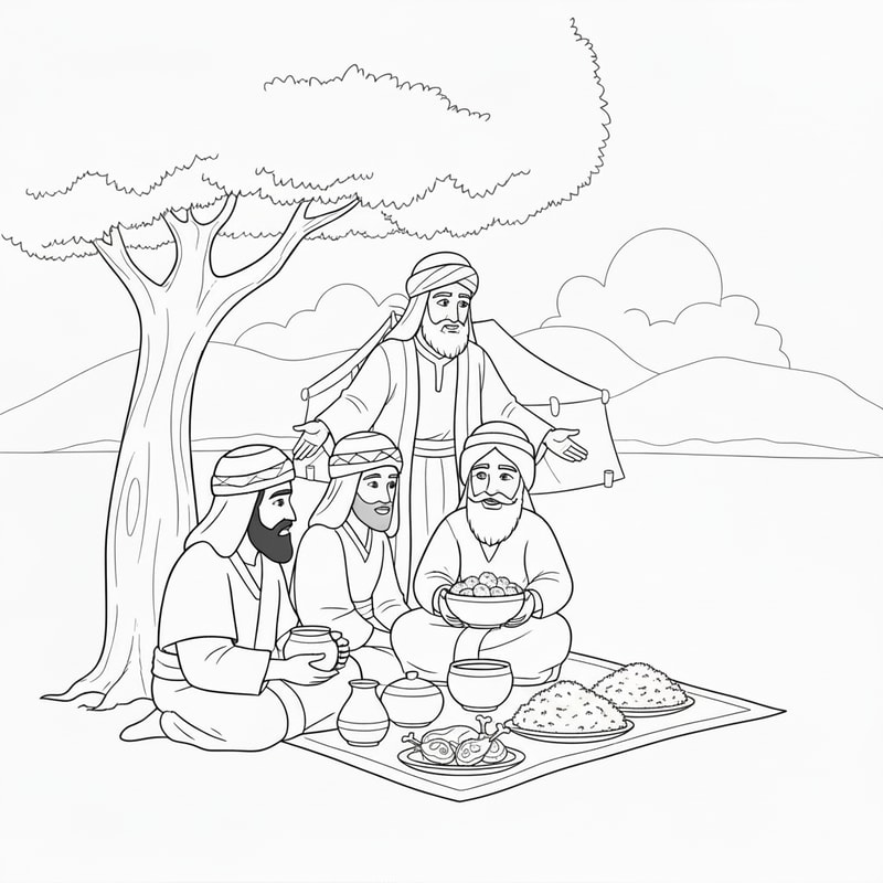 add rice to the food, delete the figure sitting at the right side, add tent to the background