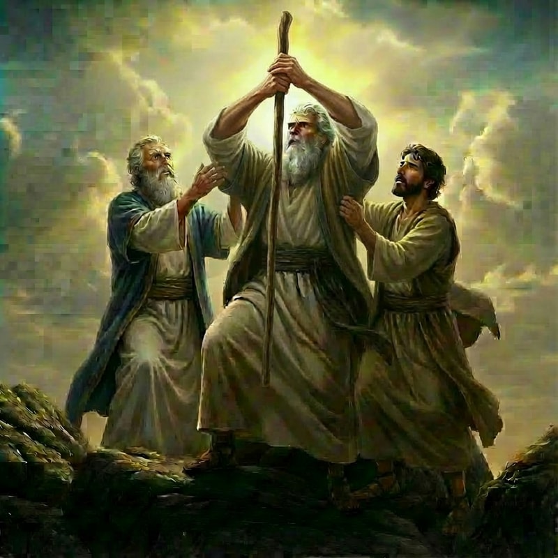 make Moses holding the staff with both hands vertically and no other changes