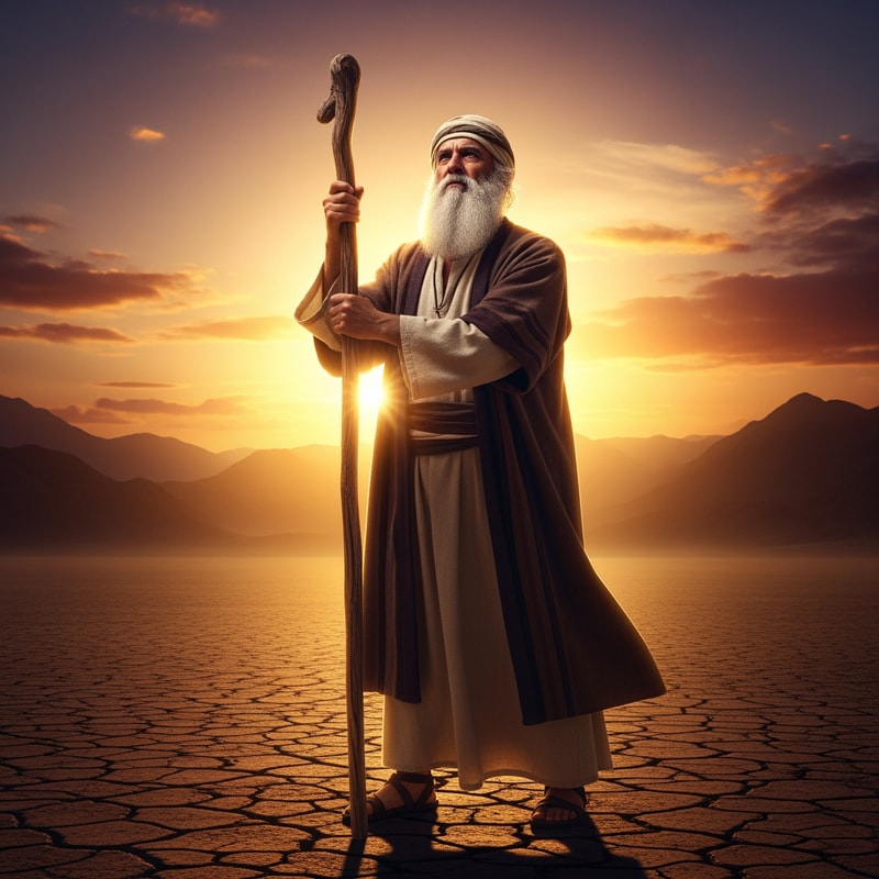 moses holding a staff with both hands
