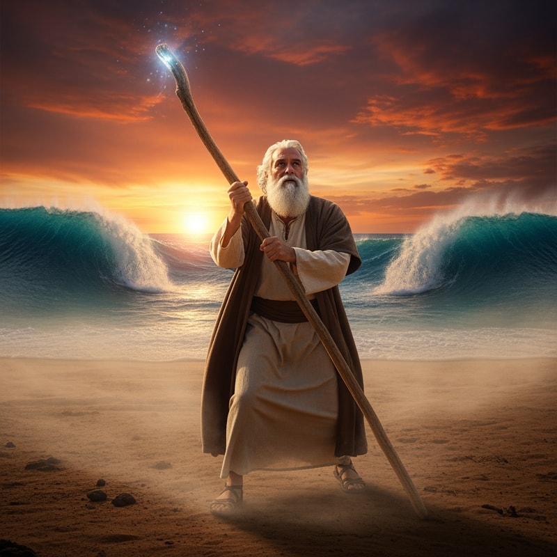 moses holding a staff with both hands