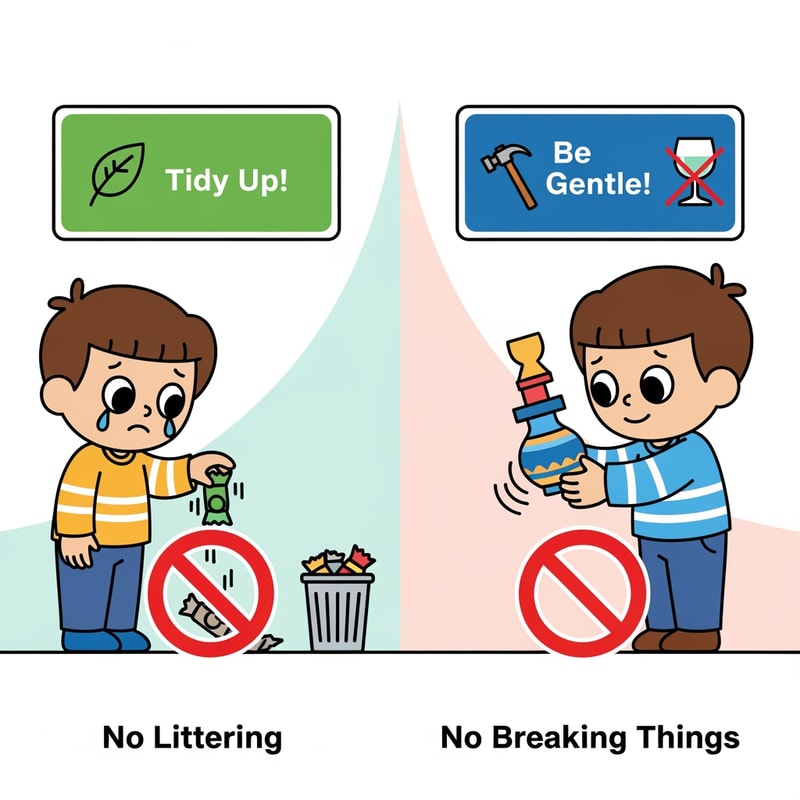 clip art of children not allowed to throw garbage on floor and no breaking things