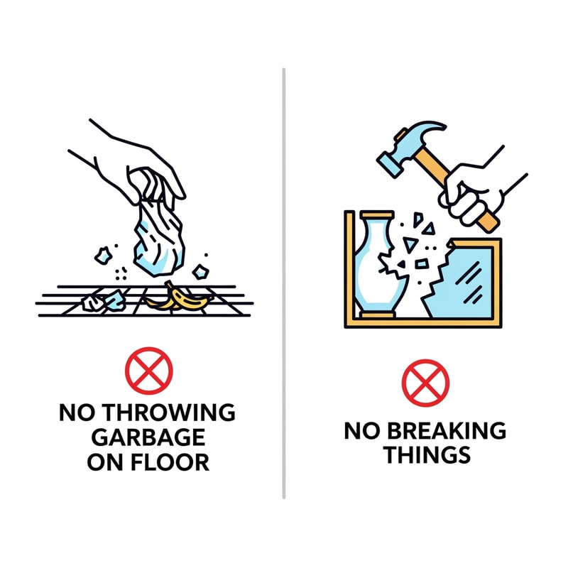 clip art of no throwing garbage on floor and no breaking things