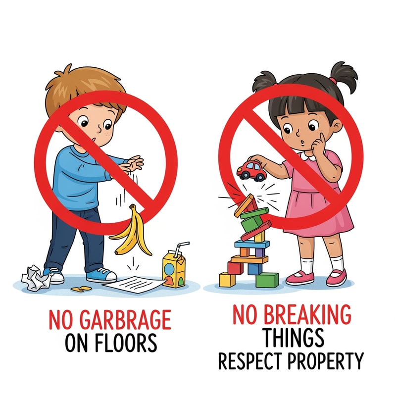 clip art of children not allowed to throw garbage on floor and no breaking things