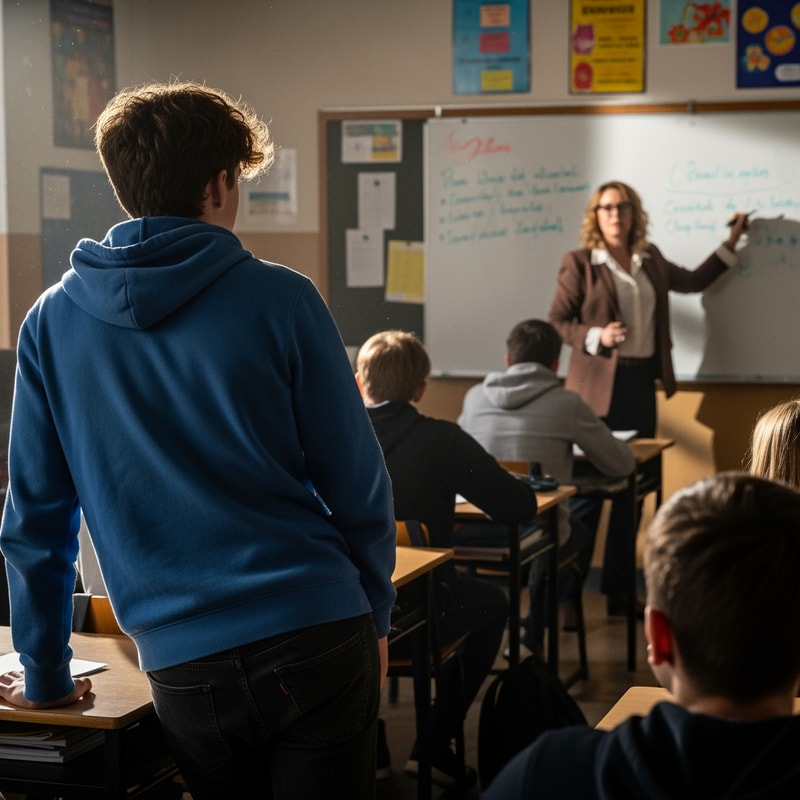make student turning his back to the teacher