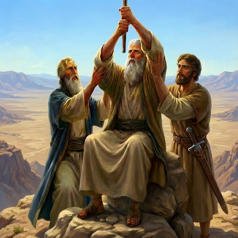 make the people on a high mountain with a flat valley below, add sword to the man on the right