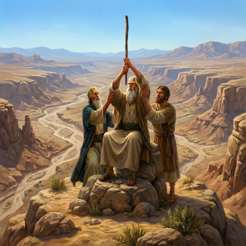 make the people on top of a mountain with a valley below without water. no changes to the picture