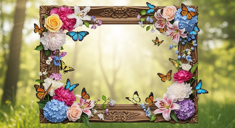 תן לי מסגרת עם פרחים ופרפרים