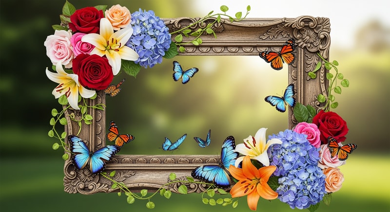 תן לי מסגרת עם פרחים ופרפרים