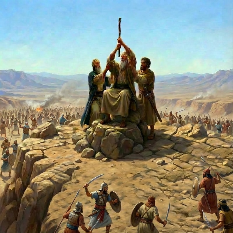 add Israelites fighting Amalek in the valley below