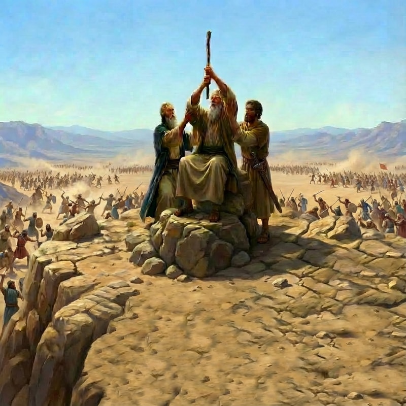 add Israelites fighting Amalek in the horizon in the valley below