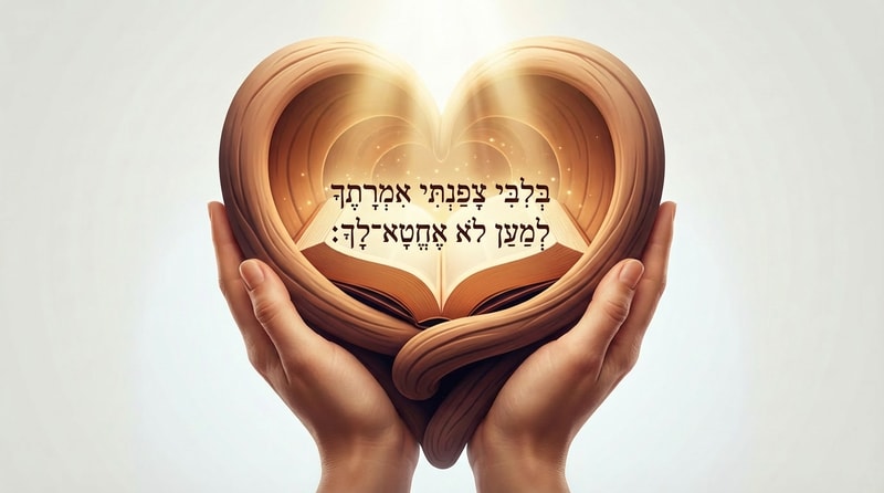 add the following writing on the bible:  בְּ֭לִבִּי צָפַ֣נְתִּי אִמְרָתֶ֑ךָ   לְ֝מַ֗עַן לֹ֣א אֶֽחֱטָא⁠־לָֽךְ׃