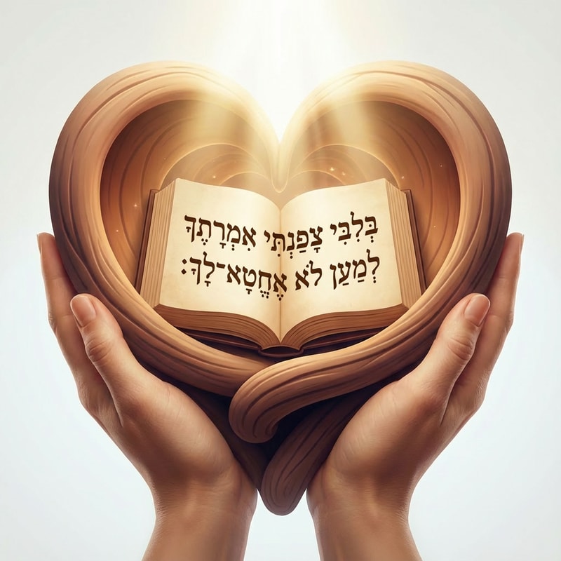 add the following writing on the bible:  בְּ֭לִבִּי צָפַ֣נְתִּי אִמְרָתֶ֑ךָ   לְ֝מַ֗עַן לֹ֣א אֶֽחֱטָא⁠־לָֽךְ׃