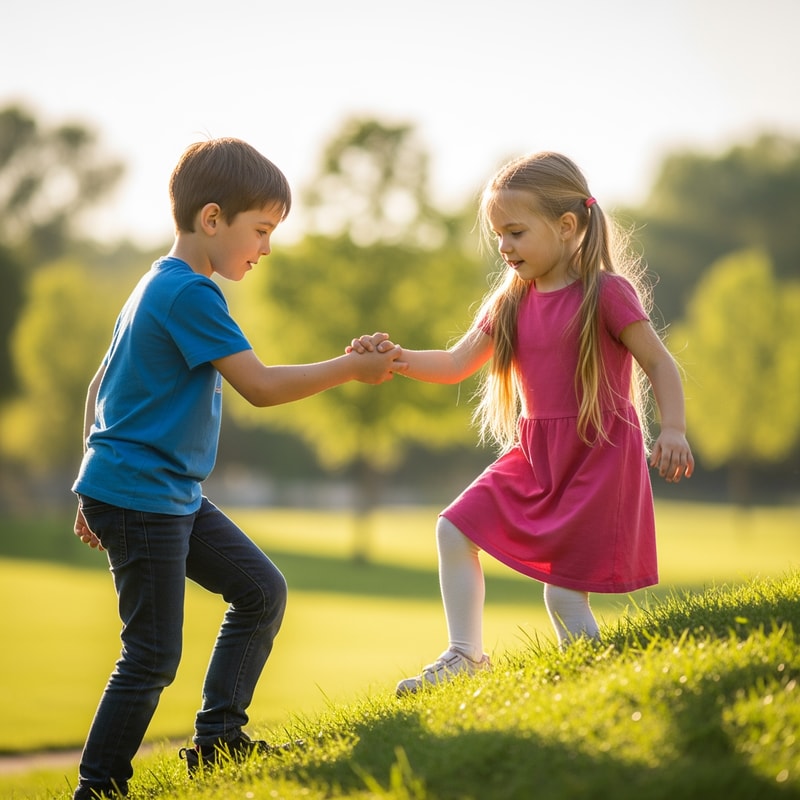 make a picture of a boy and girl helping each otjer