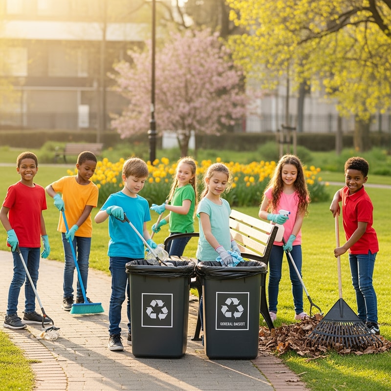 make a picture of boys and girls cleaning together