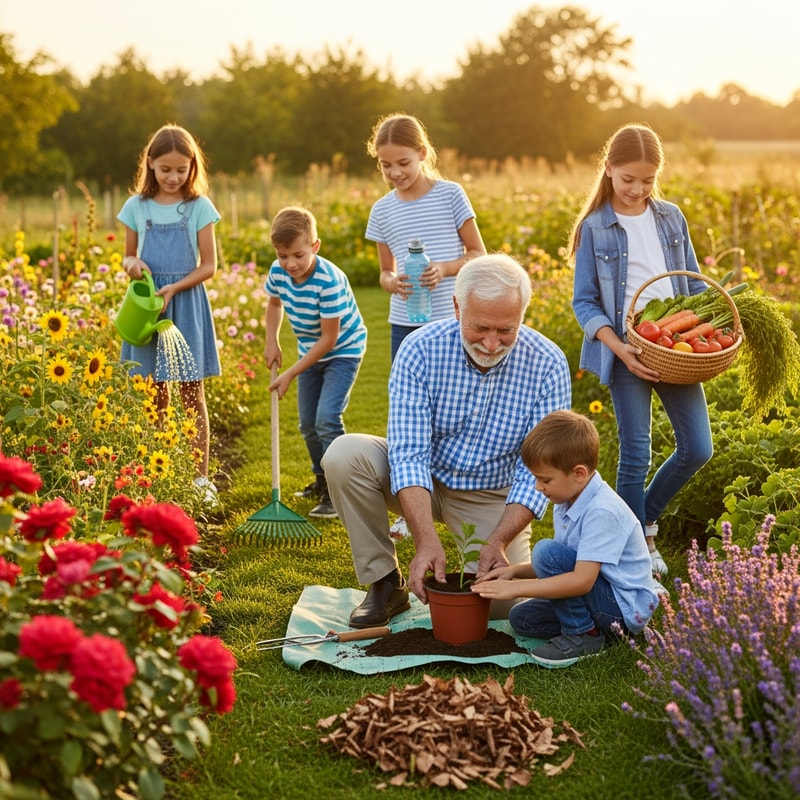 make a picture of  boys and girls helping a grandfather