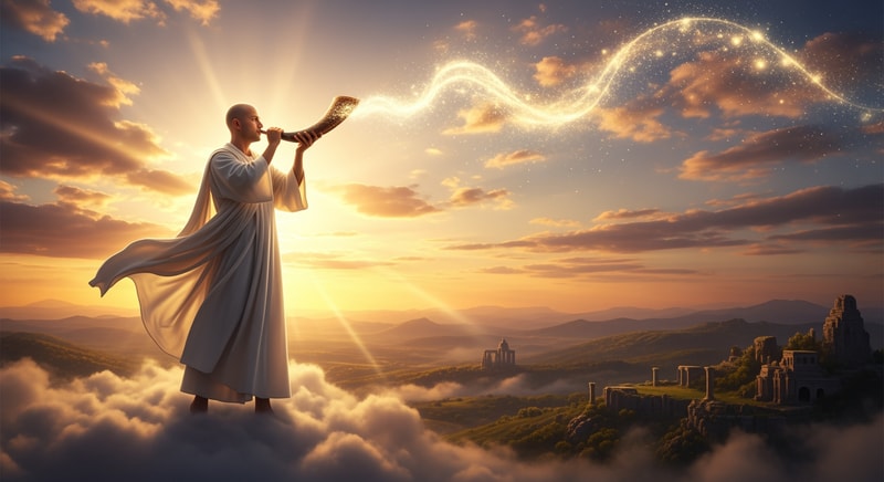 מלאך גבר בלי כנפיים תוקע בשופר